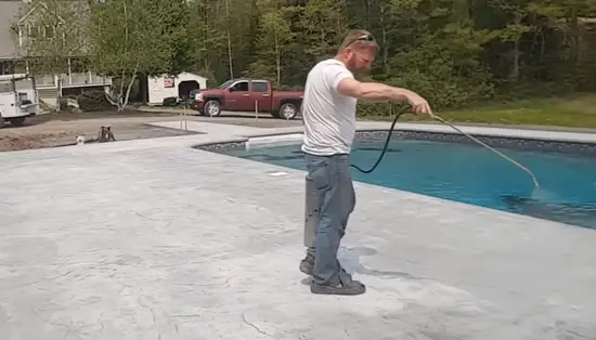 What are some of the dangers of leaving concrete sealer in pool water